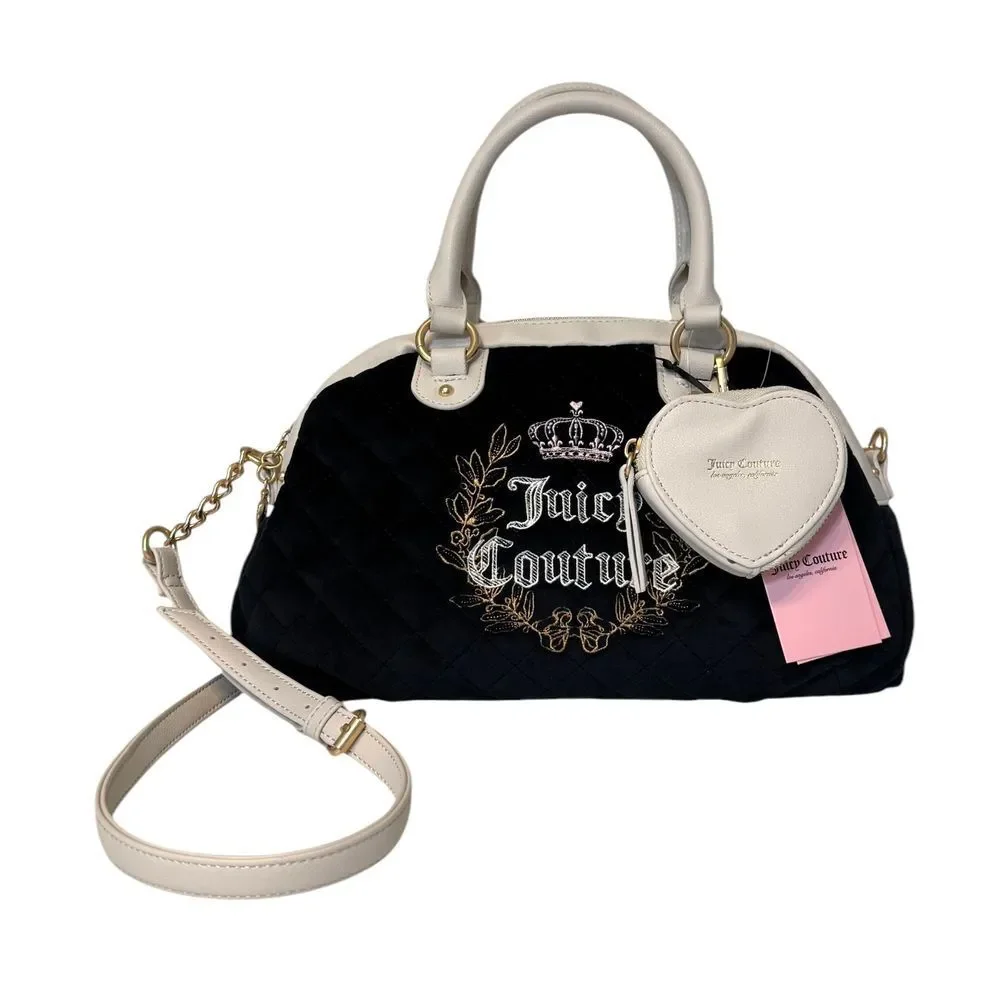 Juicy Couture Royal Couture Quilted Satchel Black Liquorice Crystal Shoulder Bag